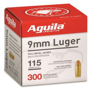 Aguila FMJ 9mm Luger 115-Grain Pistol Ammunition - 300 Rounds